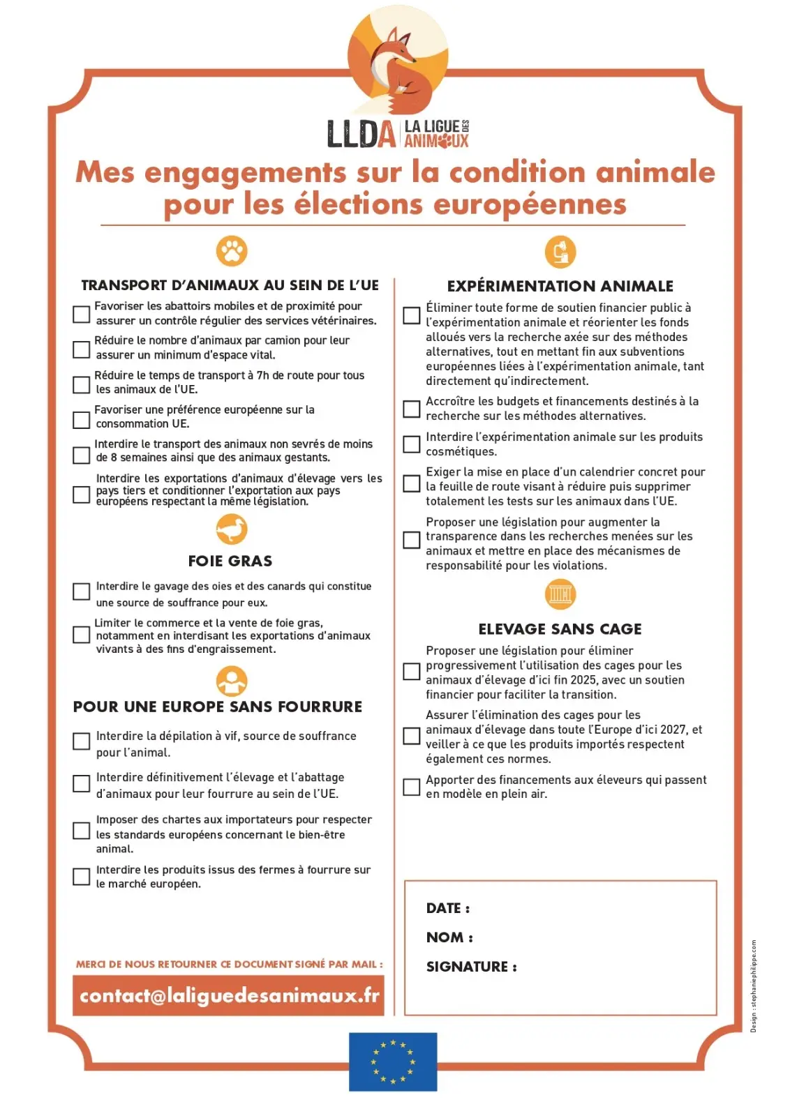 Charte de la condition animale faite par La Ligue Des Animaux.
